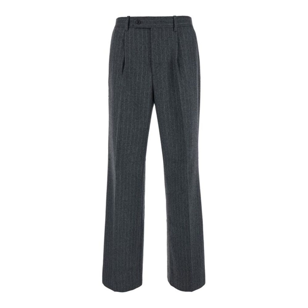 Tonywack Men Herringbone Wool Trousers With Pleats And Wide Leg Gray For Men